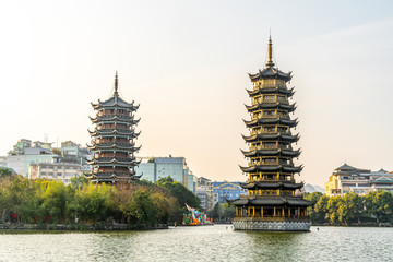 Sun and moon twin towers in guilin, guangxi province, China