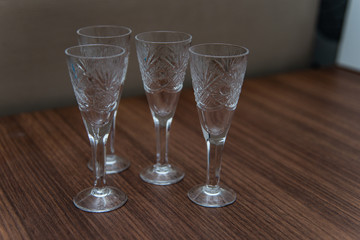 Various types of​ glasses for wine and​ vodka​. Glasses for​ drinking.