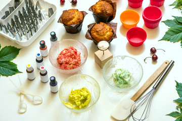 on white background cake molds, spatula, corolla, cones for cream, korean buttercream flowers