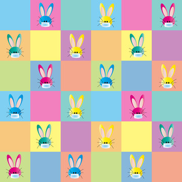 background cute corona easter bunnies with masks