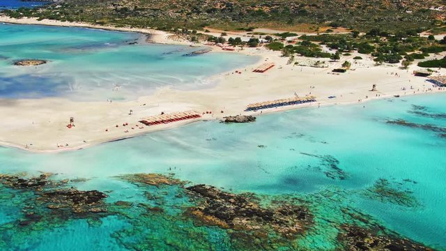 Beautiful white sand beach of Elafonissi. Surrounded by turquoise waters. Crete, Greece