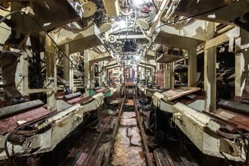 Interior of old abandoned Russian Soviet submarine