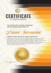Futuristic vertical modern certificate template with diagonal halftone ornament on background. vector illustration