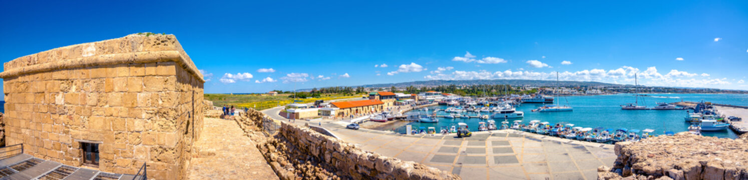 The harbor of Paphos with the castle, Cyprus 