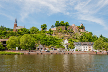 Saarburg, Saar, Fluss, Burg, Ruine, Staden, Schiffsanlegestelle, Evangelische Kirche, Stadt,...