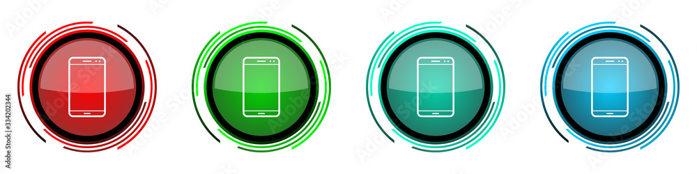 Leinwandbilder smartphone round glossy vector icons, mobile phone set of buttons for webdesign, internet and mobile