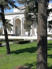 white opera house and trees