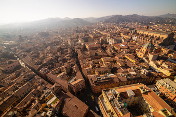 Aerial cityscape view from "Due torri" or two towers, Bologna, province Emilia-Romagna, Italy © czamfir