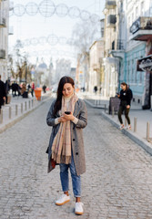 Woman portrait walking in the street