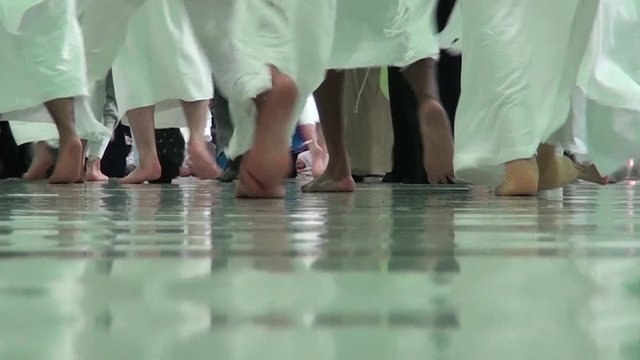 MECCA, SAUDI ARABIA,  August 2019 - Muslim pilgrims from all over the world gathered to perform Umrah or Hajj at the Haram Mosque in Mecca, Saudi Arabia, days of Hajj or Omrah