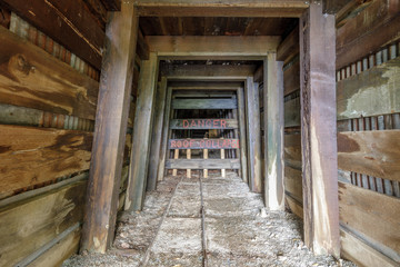 Fototapeta na wymiar Entrance to San Cristobal Mine, an old Abandoned Mercury Mine, in Almaden Quicksilver County Park.
