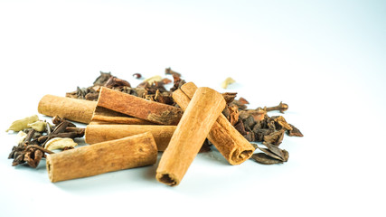 Different spices set on white background