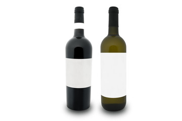 mockup of a bottle of red wine and one of extra virgin olive oil with white label and white background Toscano, Italy