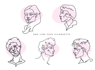 One line vector illustration set of face silhouettes