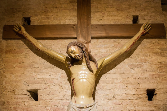 crucifix by Marco Romano in the Crypt of Cathedral of Santa Maria Assunta, Siena, Italy