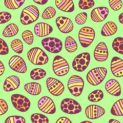 Easter eggs seamless pattern. Colorful hand drawn vector illustration. Perfect for Easter celebration, textile and packaging.