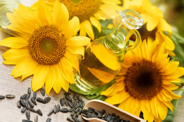 Sunflower oil with the flowers