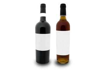 mockup of a bottle of red wine and one of vin santo with white label and white background Tuscan, Italy