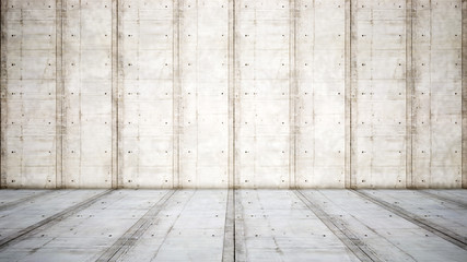 Concept or conceptual solid and rough beige background of concrete floor and wall as a vintage pattern layout. A 3d illustration metaphor for minimalism, time and material