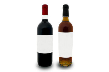 mockup of a bottle of red wine and one of vin santo with white label and white background Tuscan, Italy