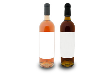 mockup of a bottle of rosé and one of vin santo with white label and white background Tuscan, Italy