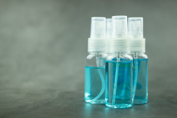 Alcohol 70 percent in clear plastic bottle spray for hand clean