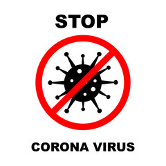 Coronavirus 2019-nCoV. Corona virus icon. Black on white background isolated. No Infection and Stop Coronavirus Concepts. Vector illustration.