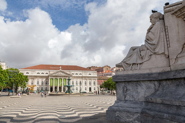 Obraz premium View of Rosio Square (Pedro IV Square) in Lisbon, Portugal. Summer sunny day