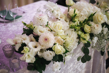wedding bouquet of flowers on table