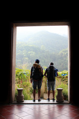 backpacker in a temple travelling