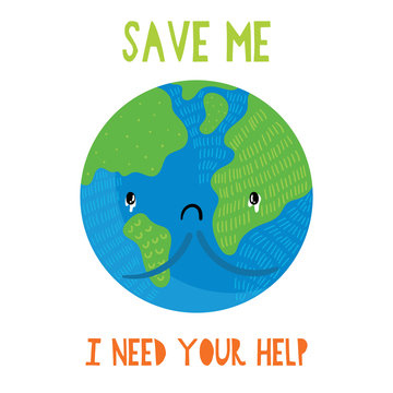 World Earth day concept.Cartoon Earth globe postcard. Earth day background.