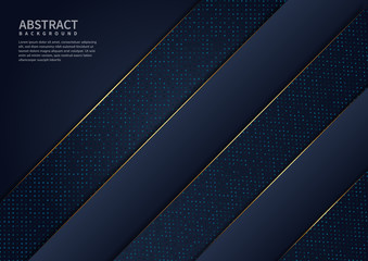 Abstract luxury dark blue background overlap layer with golden lines.
