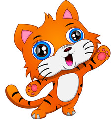 cute baby tiger cartoon waving