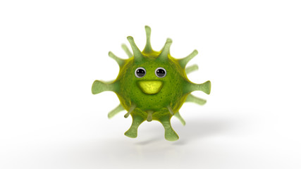 Cute virus character on white 3D render