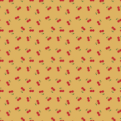 seamless pattern with the red cherries. sweet red rip cherry berries on orange background.