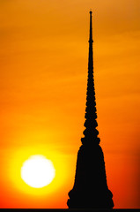 Silhouette of thailand temple Wat Pho in night in Bangkok