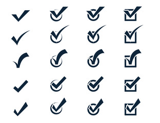 Check mark icon set, Vector black confirm symbol. conceptual to confirm acceptance of a positive passed agreement on voting true or completion of tasks in the list