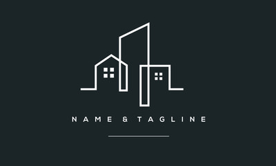 A line art icon logo of a building/ slyline