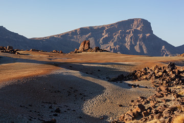 Martian volcanic landscape with lava formations in the Teide national park in Tenerife, Canary Islands, Spain