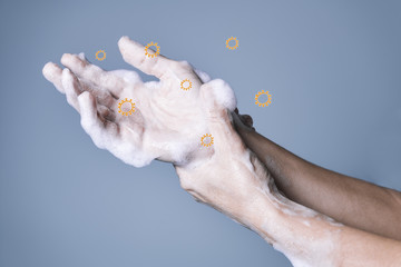 hands washing with soap to remove the covid-19