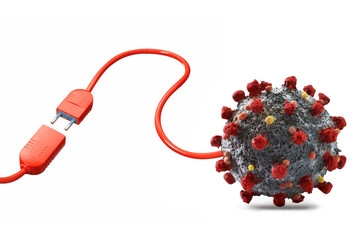 Virus molecule Plugin contagion infection concept idea on white background.
