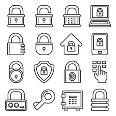 Lock Icons Set on White Background. Line Style Vector