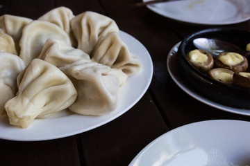 Georgian traditional Khinkali with meat on plate