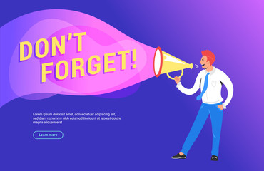 Do not forget concept vector illustration of happy manager shouting on megaphone