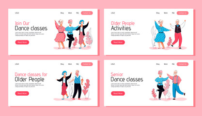 Senior dance class website banner template set with old people dancing