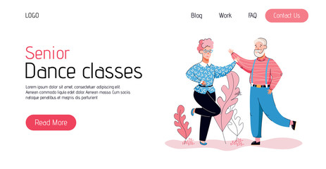 Senior dance classes website banner with old people dancing together