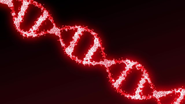 Conceptual 3D rendering of red DNA molecule model