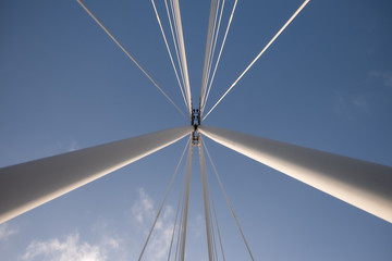 Cables and pillars of Golden Jubillee bridge against the sky