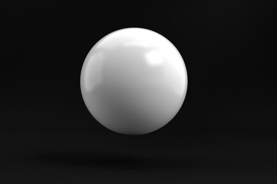 Simple White Sphere Ball in black studio background 3d rendering