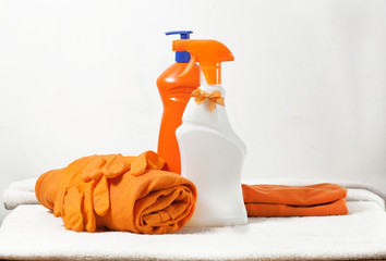 cleaning products on a white background